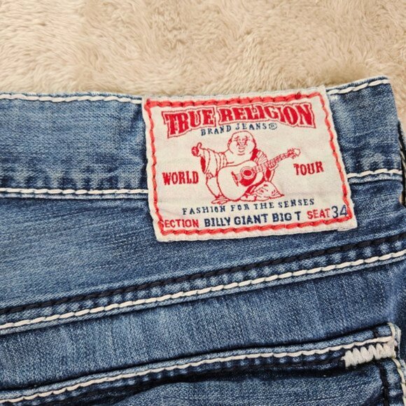 True Religion Made in USA Billy Giant Big T Jeans Short Denim Size 36 Seat 34 - Picture 3 of 15